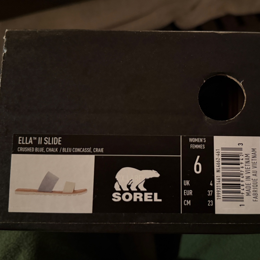 Sorel Ella II Slide Sandals in Crushed Blue and Chalk